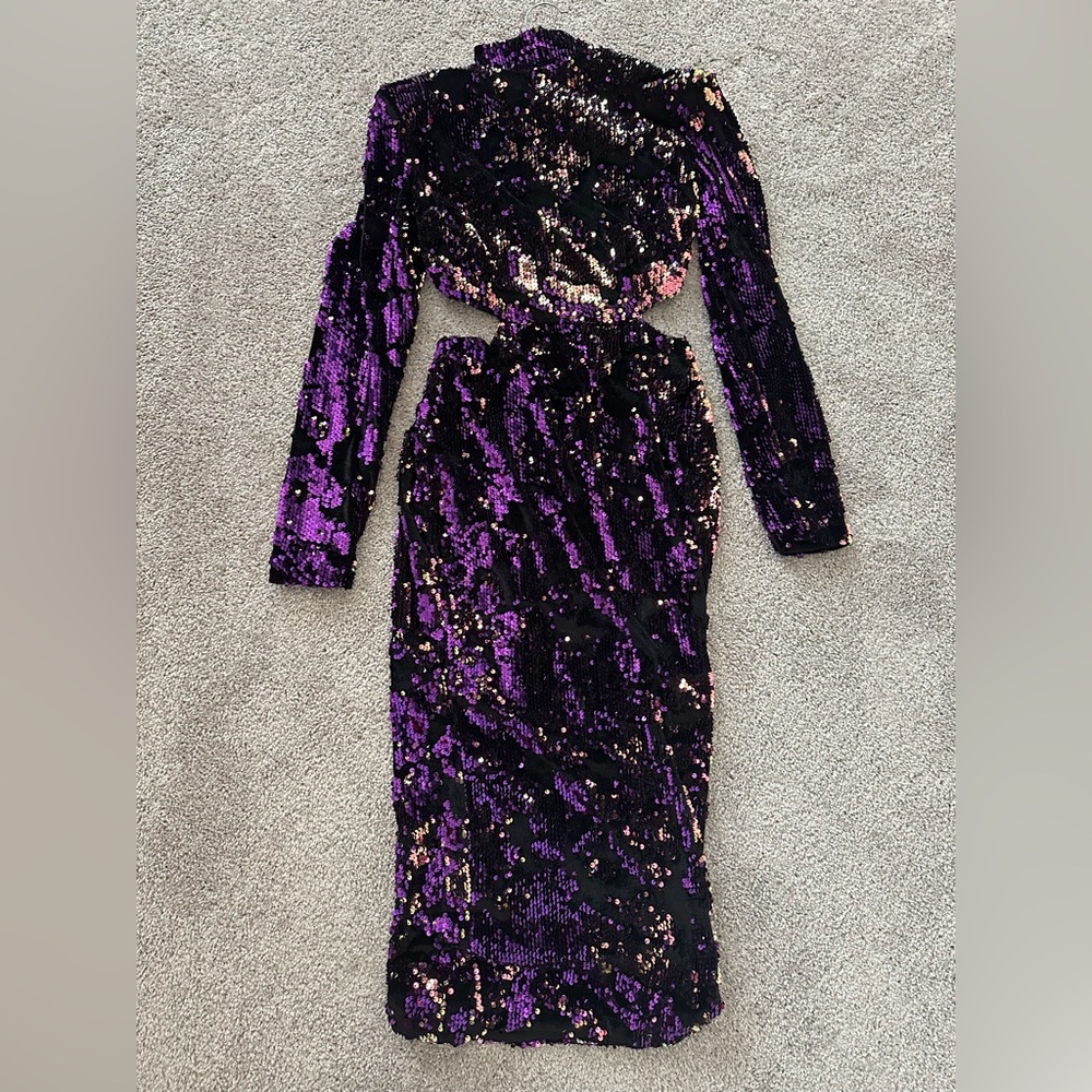JLUXLABEL Purple Sheath Dress Long Sleeve Mock Neck